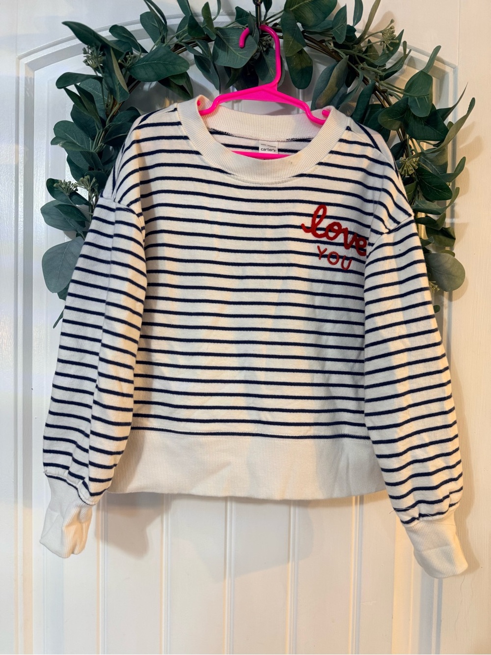 🌿4/$25 • Carter's White & Navy Striped 'Love You' Knit Sweater